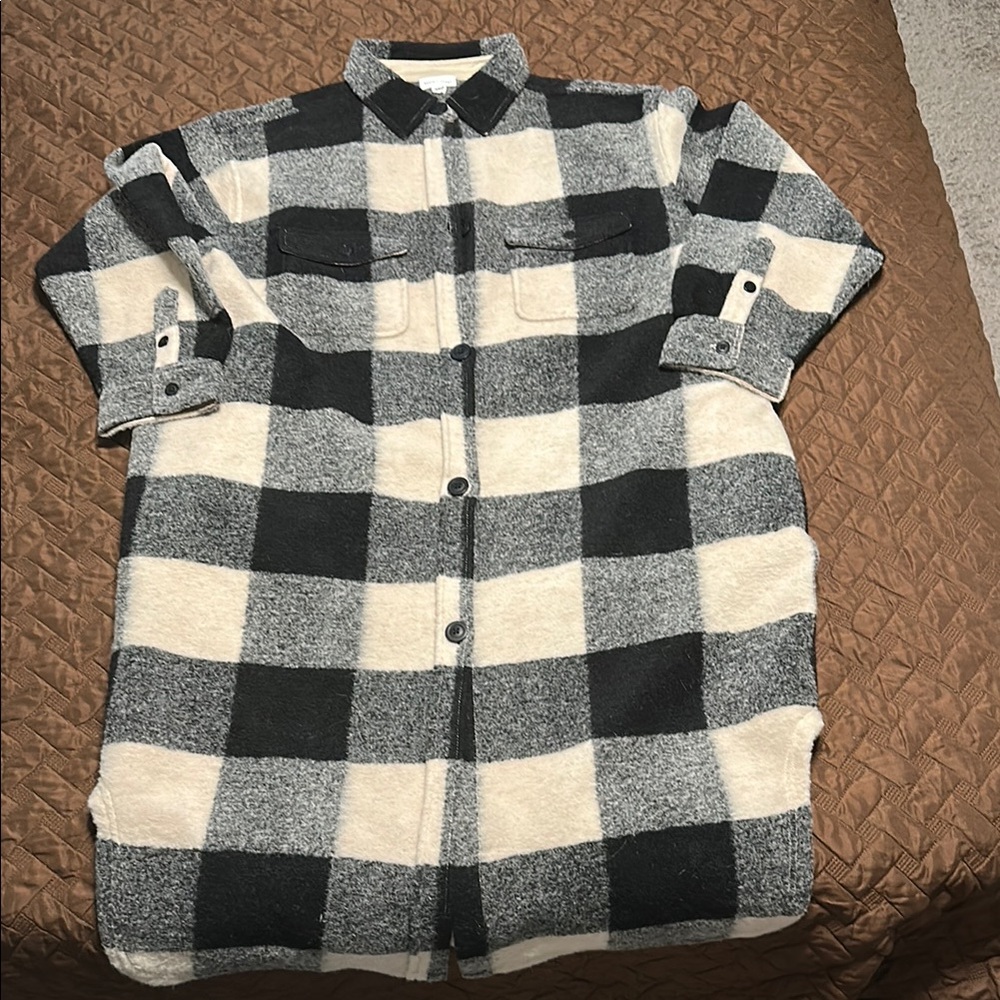 Plaid Black and Cream Trench Coat